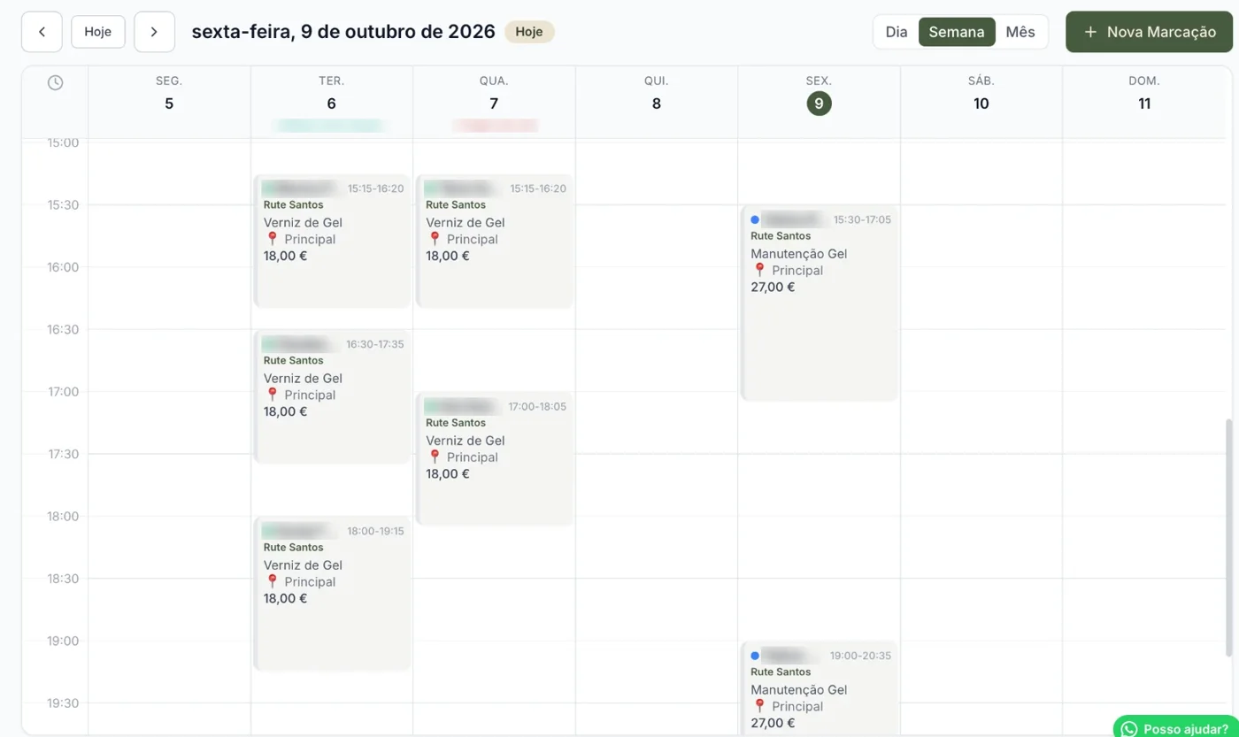 Calendário da Glowy com as marcações da semana